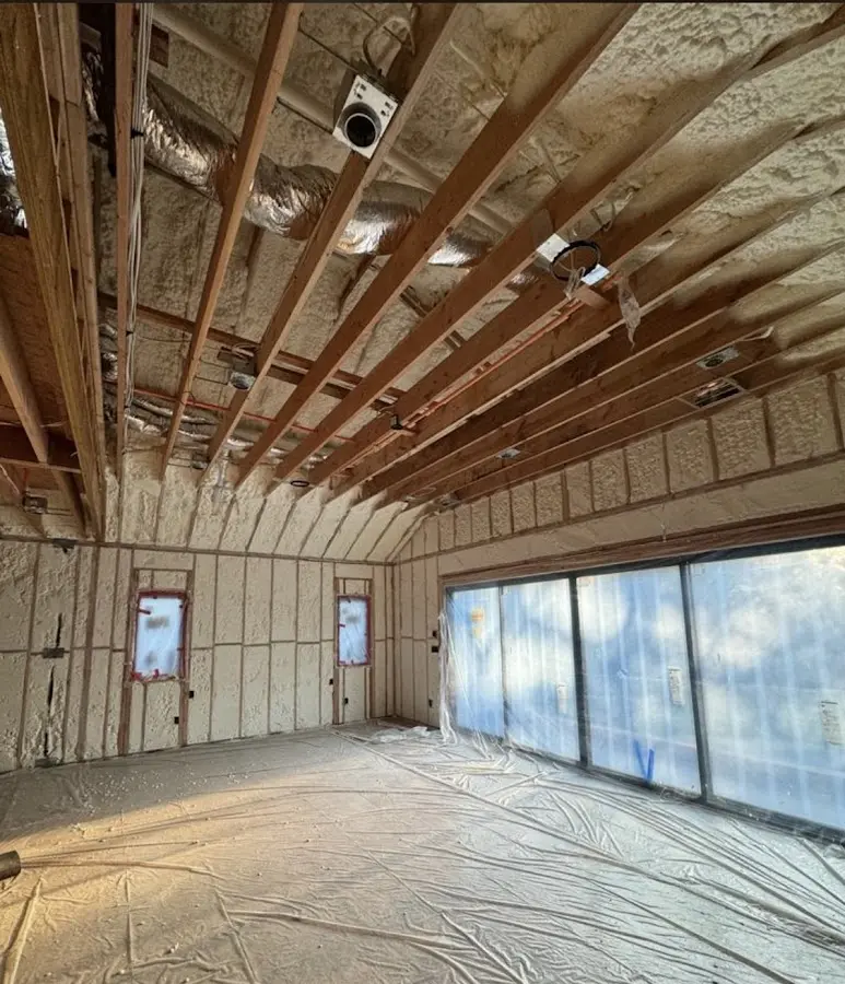 Interior walls and ceiling insulated with spray foam during new construction in Edinboro
